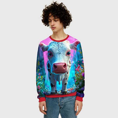 Мужской свитшот Коровка в сказочном лесу / 3D-Красный – фото 3