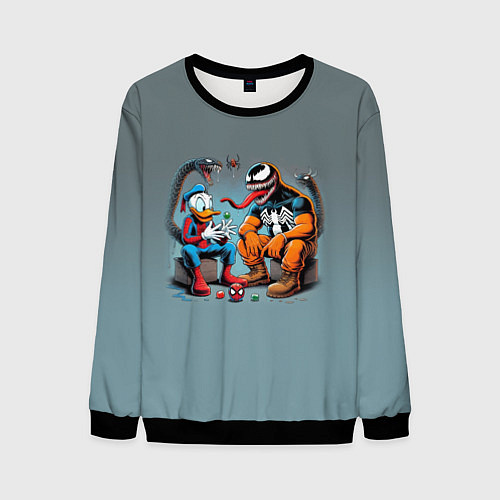 Мужской свитшот Two dudes - Venom and Spider-Duck / 3D-Черный – фото 1