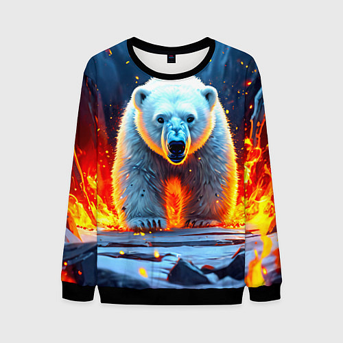 Мужской свитшот Белый медведь в огне / 3D-Черный – фото 1