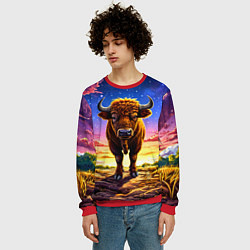 Свитшот мужской Буйвол в звездной ночи, цвет: 3D-красный — фото 2