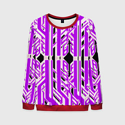 Свитшот мужской Бело-фиолетовые техно полосы на чёрном фоне, цвет: 3D-красный
