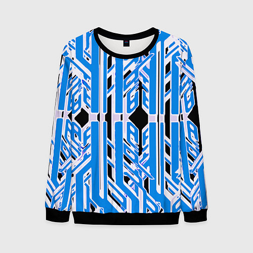Мужской свитшот Бело-синие техно полосы на чёрном фоне / 3D-Черный – фото 1