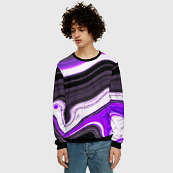 Свитшот мужской Волнистые горизонтальные чёрно-фиолетовые полосы н, цвет: 3D-черный — фото 2