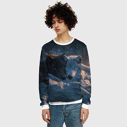 Свитшот мужской Влюбленные волки лежат вместе, цвет: 3D-белый — фото 2