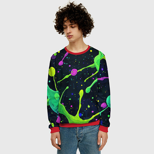 Мужской свитшот Разноцветные кляксы / 3D-Красный – фото 3