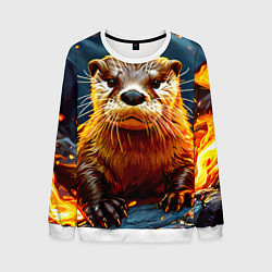 Свитшот мужской Выдра в огне, цвет: 3D-белый
