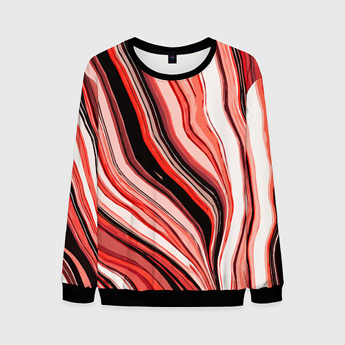 Мужской свитшот Волнистые вертикальные чёрно-красные полосы / 3D-Черный – фото 1