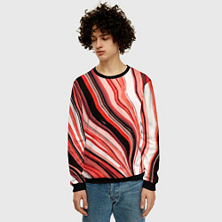Свитшот мужской Волнистые вертикальные чёрно-красные полосы, цвет: 3D-черный — фото 2