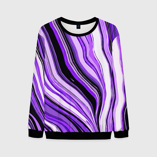 Мужской свитшот Волнистые вертикальные чёрно-фиолетовые полосы / 3D-Черный – фото 1