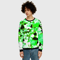 Свитшот мужской Green and white abstraction on a black background, цвет: 3D-черный — фото 2