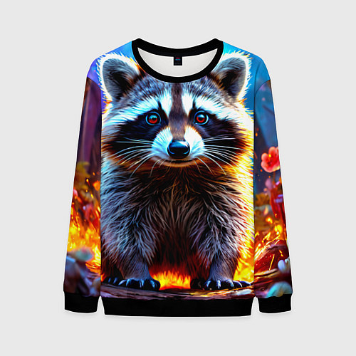 Мужской свитшот Енот в огне / 3D-Черный – фото 1
