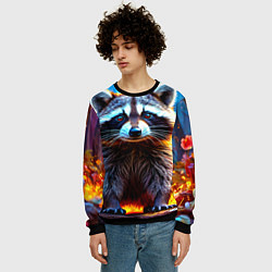 Свитшот мужской Енот в огне, цвет: 3D-черный — фото 2