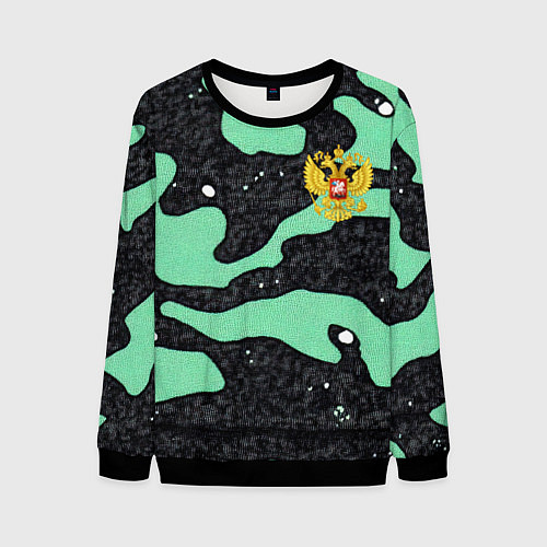 Мужской свитшот Текстурный черно-зеленый камуфляж / 3D-Черный – фото 1