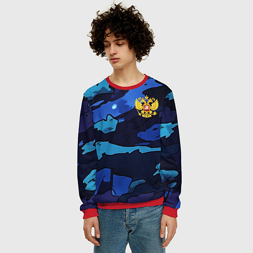 Мужской свитшот Камуфляж с гербом РФ / 3D-Красный – фото 3