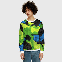 Свитшот мужской Зелено-синий абстрактный камуфляж, цвет: 3D-белый — фото 2
