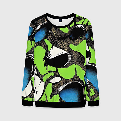 Мужской свитшот Объемный камуфляж из слоев / 3D-Черный – фото 1