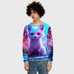 Свитшот мужской Песец в неоновом свете, цвет: 3D-меланж — фото 2