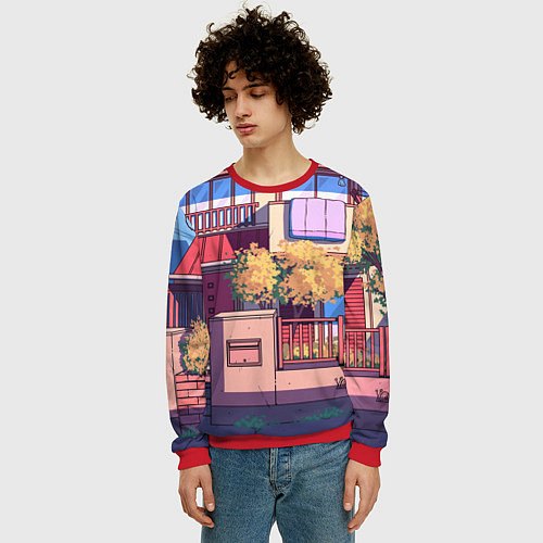 Мужской свитшот Lo-fi японский стиль улица / 3D-Красный – фото 3