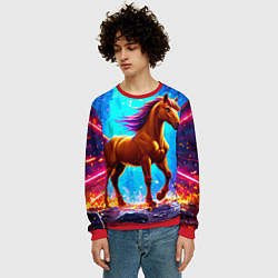 Свитшот мужской Лошадь в ярких лучах, цвет: 3D-красный — фото 2