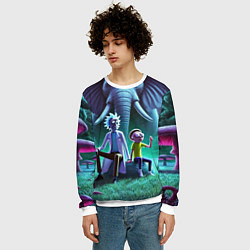 Свитшот мужской Рик и Морти - портрет на фоне слона, цвет: 3D-белый — фото 2