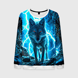Свитшот мужской Волк в разрядах молнии, цвет: 3D-белый