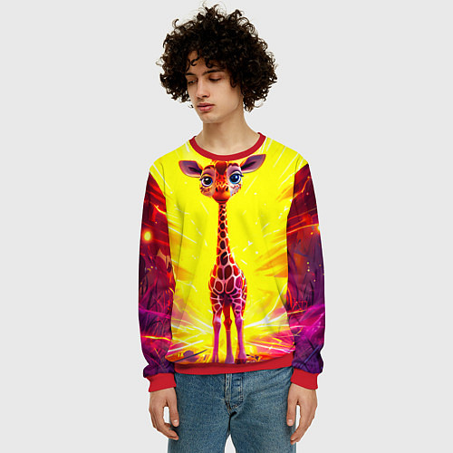 Мужской свитшот Жирафик в желтых искрах / 3D-Красный – фото 3