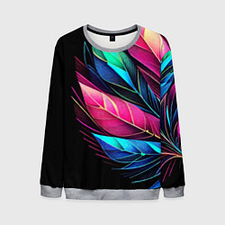Свитшот мужской Букет из цветных перьев - неон, цвет: 3D-меланж