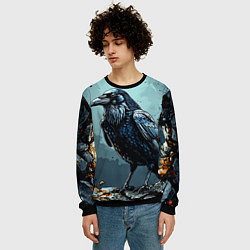 Свитшот мужской Черный ворон на черном, цвет: 3D-черный — фото 2