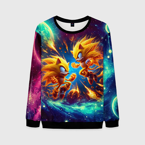 Мужской свитшот Битва Соника и Шэдоу в космосе в фильме / 3D-Черный – фото 1