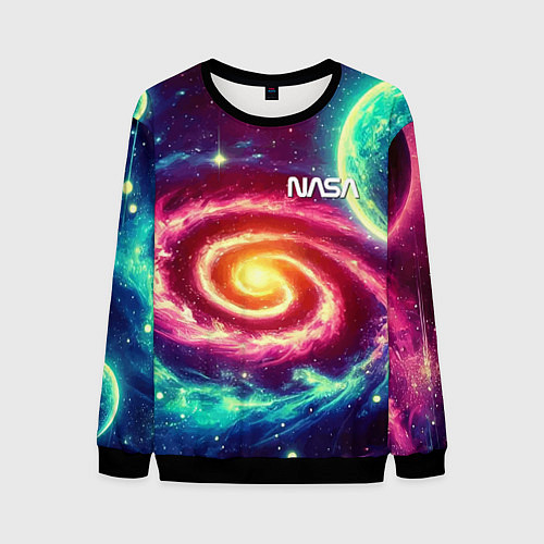 Мужской свитшот Spiral galaxy - neon glow / 3D-Черный – фото 1
