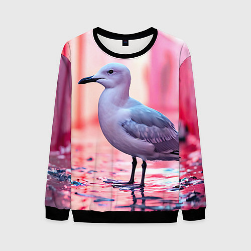 Мужской свитшот Чайка на розовом / 3D-Черный – фото 1