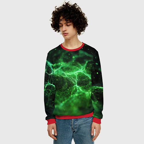 Мужской свитшот Зеленая связь текстура / 3D-Красный – фото 3