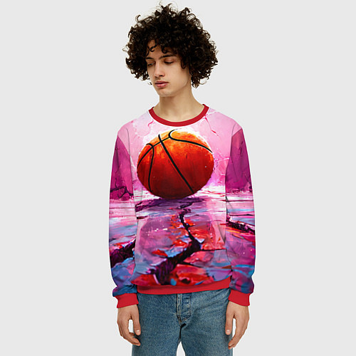 Мужской свитшот Баскетбольный мяч у розовой стены / 3D-Красный – фото 3