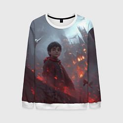 Свитшот мужской Гарри Поттер горящий замок, цвет: 3D-белый
