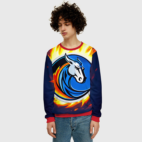 Мужской свитшот Даллас Маверикс в огне / 3D-Красный – фото 3