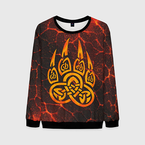 Мужской свитшот Символ волчья лапа в огненной стихии / 3D-Черный – фото 1