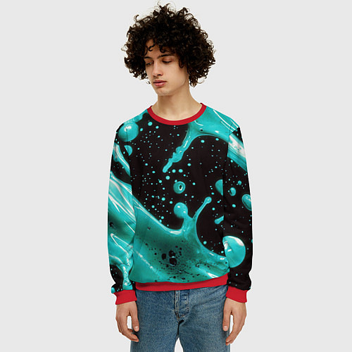 Мужской свитшот Голубая краска и капли / 3D-Красный – фото 3