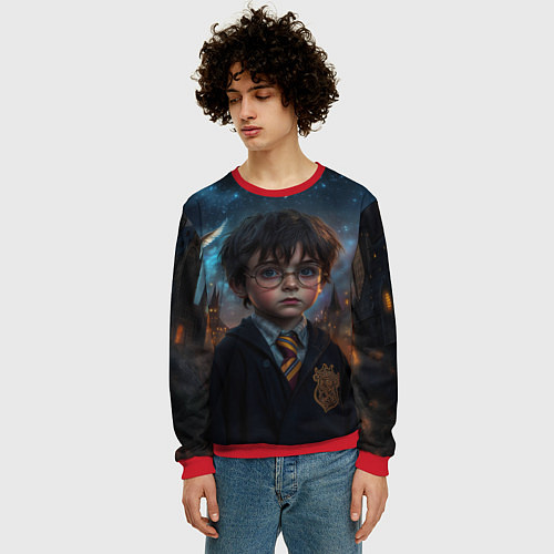 Мужской свитшот Гарри Поттер и замки на фоне / 3D-Красный – фото 3