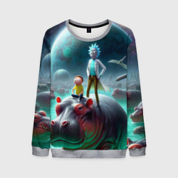 Мужской свитшот Рик и Морти сидят на бегемоте - нейроарт фантазия