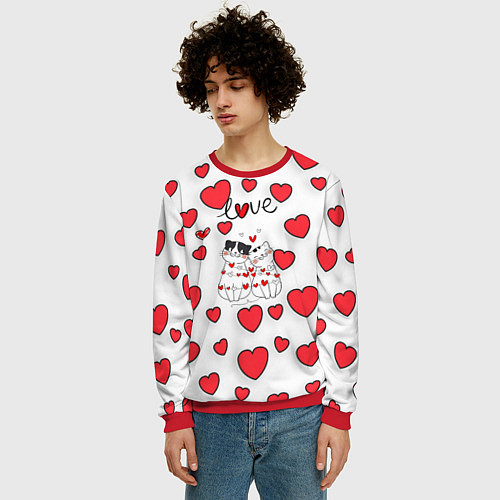 Мужской свитшот Кошачья романтика / 3D-Красный – фото 3