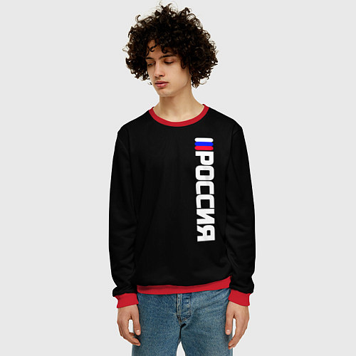 Мужской свитшот Россия с флагом чёрный фон / 3D-Красный – фото 3