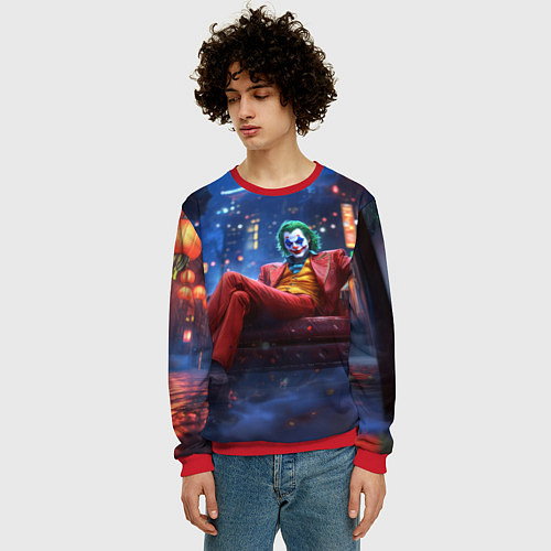 Мужской свитшот Джокер в кресле / 3D-Красный – фото 3