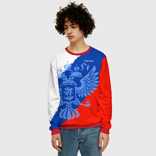 Мужской свитшот Россия герб и триколор / 3D-Красный – фото 3