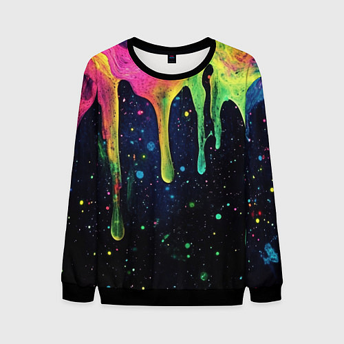Мужской свитшот Разноцветные потеки краски / 3D-Черный – фото 1