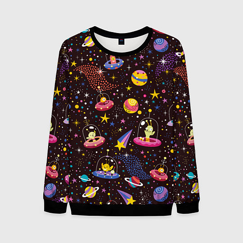 Мужской свитшот Мультяшные космические обитатели / 3D-Черный – фото 1