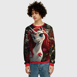 Свитшот мужской Единорожка с рыжими волосами, цвет: 3D-красный — фото 2