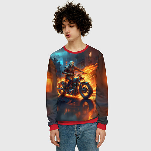 Мужской свитшот Скелет байкер / 3D-Красный – фото 3