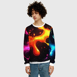 Свитшот мужской Радужные кляксы на черном фоне, цвет: 3D-белый — фото 2