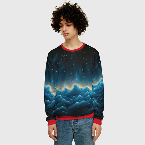 Мужской свитшот Облака и черное небо текстура / 3D-Красный – фото 3