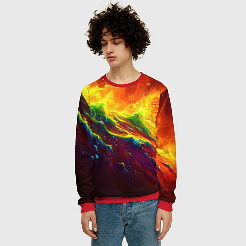 Мужской свитшот Абстрактные волны с огнем / 3D-Красный – фото 3